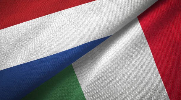 Italy and Netherlands flag together realtions textile cloth fabric texture